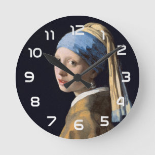 Vermeer Mädchen mit einem Perlenohrring Fine Art Runde Wanduhr