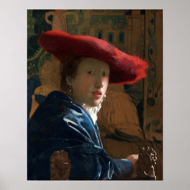 Vermeer - Mädchen mit einem Red Hat 1667 Poster (Vorne)