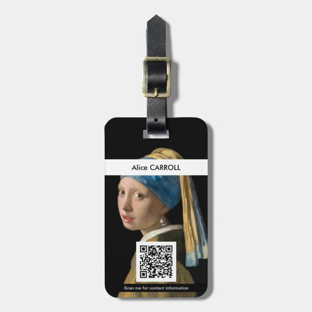Vermeer - Mädchen mit Perlenohrring - QR-Code Gepäckanhänger (Vorderseite vertikal)