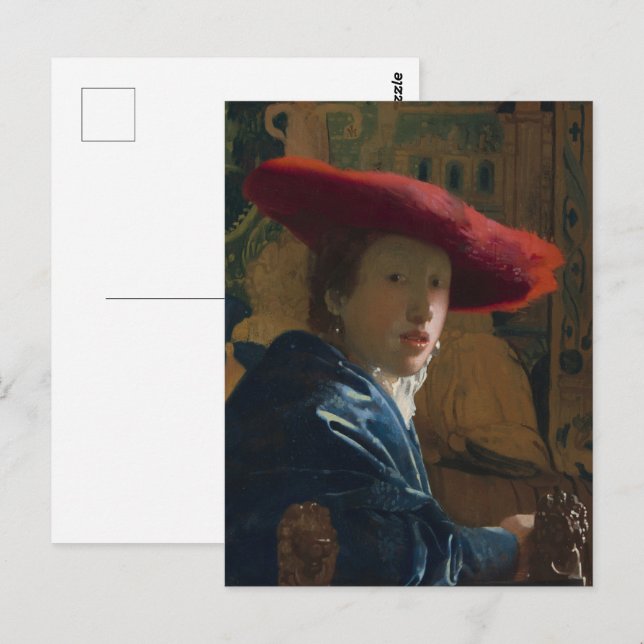 Vermeer - Mädchen mit Red Hat Fine Art Postkarte (Vorne/Hinten)