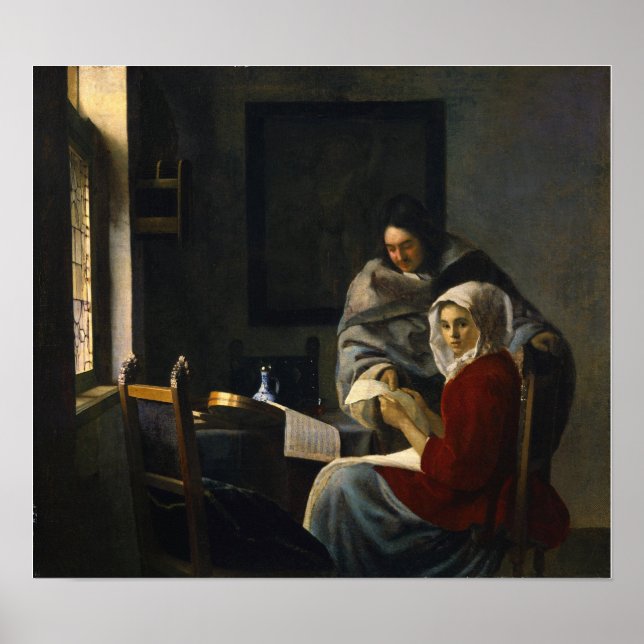 Vermeer - Mädchen unterbrach ihre Musik 1661 Poster (Vorne)