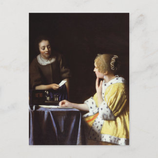Vermeer - Ministerin und Haushaltshilfe 1666-67 Postkarte