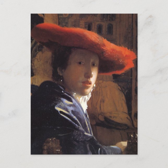 Vermeer Painting - Mädchen mit einem Red Hat Postkarte (Vorderseite)