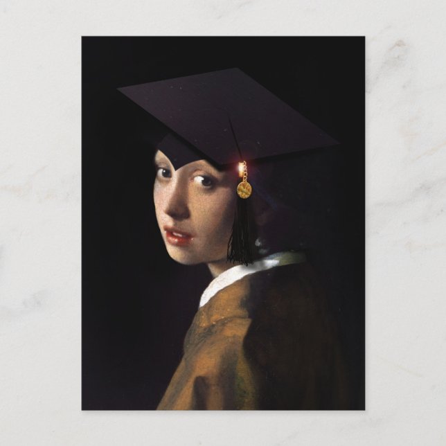 Vermeer Pearl Earring Abschluss Grad Cap Postkarte (Vorderseite)