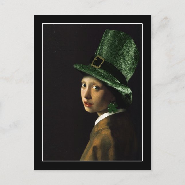 Vermeer Pearl Earring Clover St Patrick's Day Postkarte (Vorderseite)