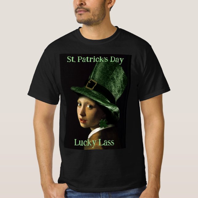 Vermeer Pearl Earring Clover St Patrick's Day T-Shirt (Vorderseite)