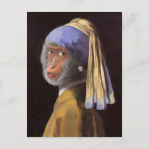Vermeer Perlenohrring Affe Schimpanse Postkarte