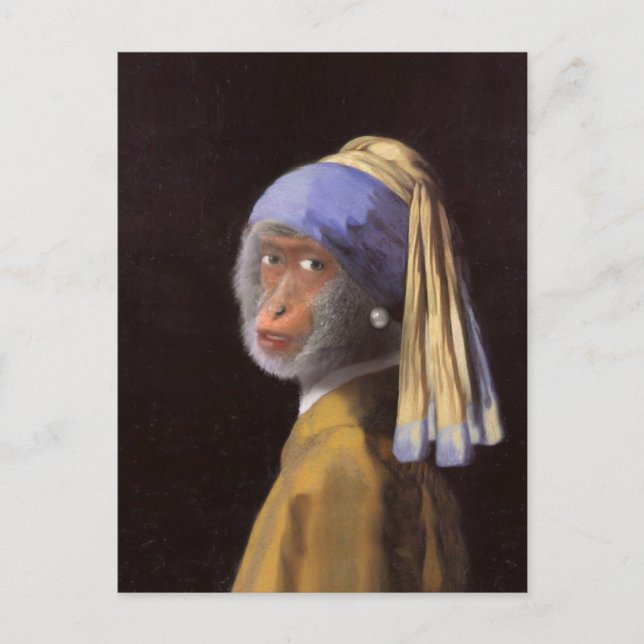 Vermeer Perlenohrring Affe Schimpanse Postkarte (Vorderseite)