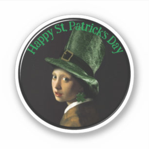 Vermeer Perlenohrring Kleeblatt St. Patrick's Day Aufkleber