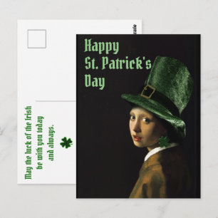 Vermeer Perlenohrring Kleeblatt St. Patricks Tag Postkarte
