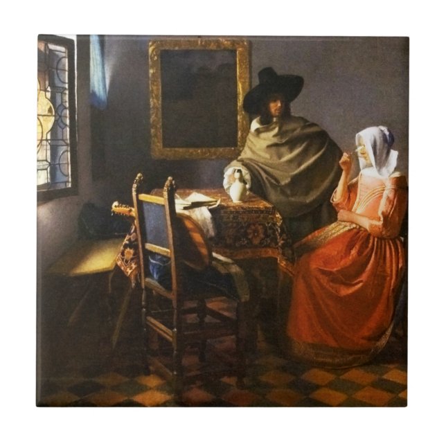 Vermeer The Glass of Wine Tile Fliese (Vorderseite)
