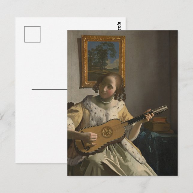 Vermeer-The Guitar Player Retro Fine Art Postkarte (Vorne/Hinten)