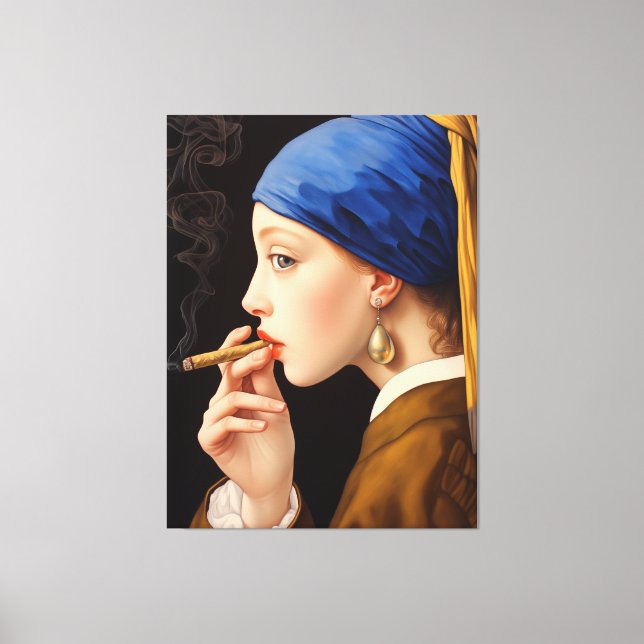 Vermeer's Girl mit Perlenrauchen Leinwanddruck (Vorderseite)