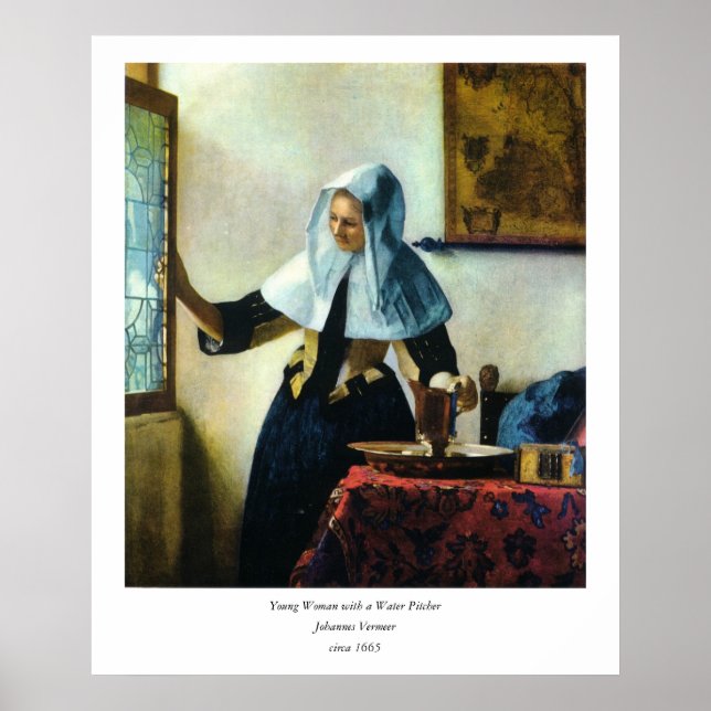 Vermeers junge Frau mit einem Wasserpitcher ca. 16 Poster (Vorne)