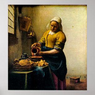 Vermeers Maidservant Pouring Milk (ca. 1660) Poster