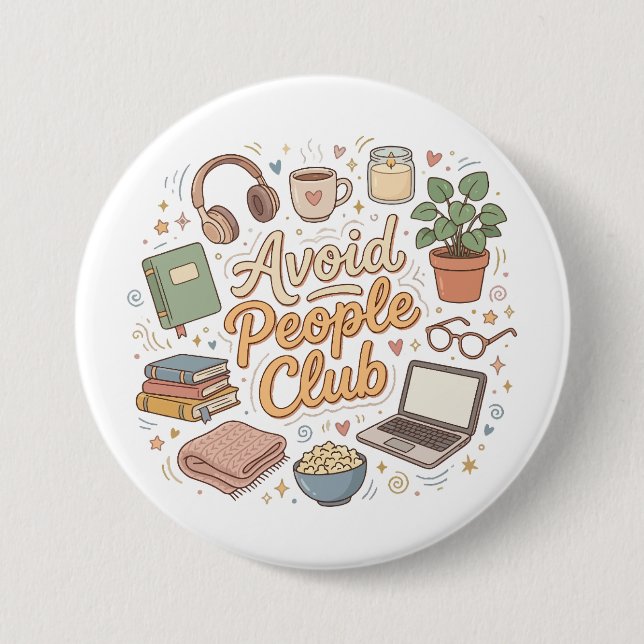 Vermeide Menschen Club Cozy Introvert Vibes Button (Vorderseite)