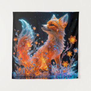 Vermilion Kristallfuchs mit biolumineszenten Blume Wandteppich