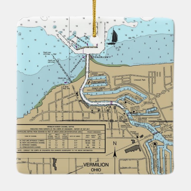Vermilion Ohio Nautical Chart Keramikornament (Rückseite)