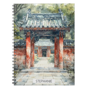 Vermilion-Tempel-Tor-Wasserfarbe-Tinte (2) Notizblock