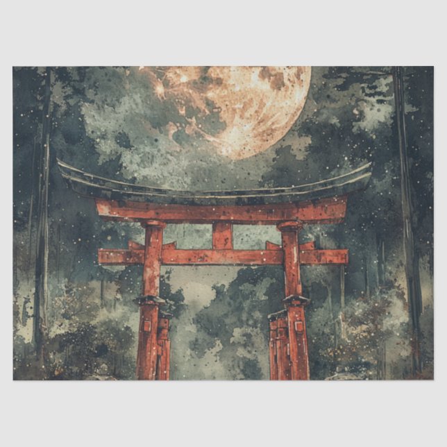 Vermilion Tempel-Tor-Wasserfarbe-Tinte (2) Seidenpapier (Vorderseite)