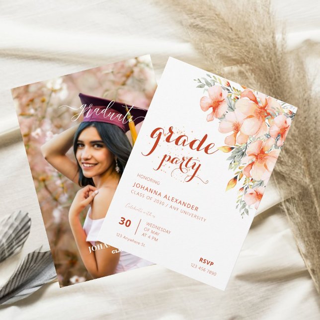 Vermilion Watercolor Floral Graduation Party Einladung (Von Creator hochgeladen)