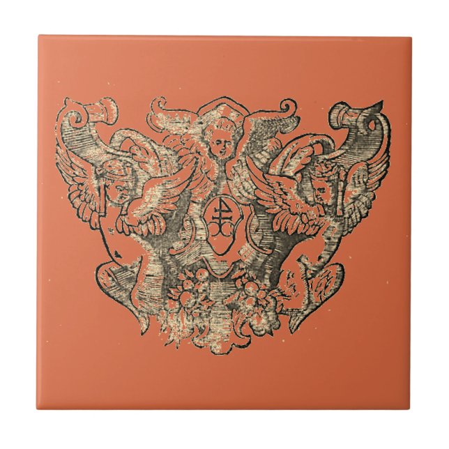 Vermillion – Angels – Coat of arms Emblem baroque Fliese (Vorderseite)