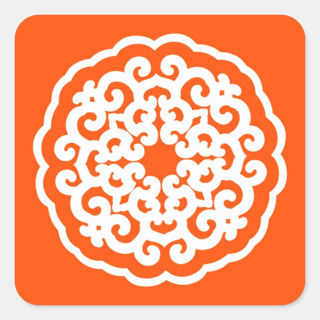 Vermillion Asian Moods Mandalla Quadratischer Aufkleber (Vorderseite)