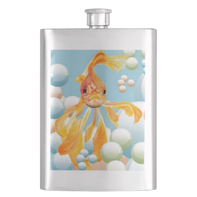Vermillion Goldfish in Pastelblase Wasser Flachmann (Vorderseite)
