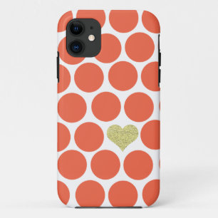 Vermillion orange Polka-Punkt-Glitzer-Herz iPhone 11 Hülle