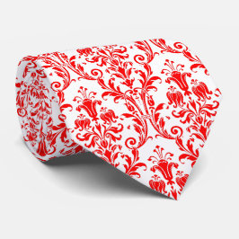 Vermillion Red White Floral Damask Krawatte