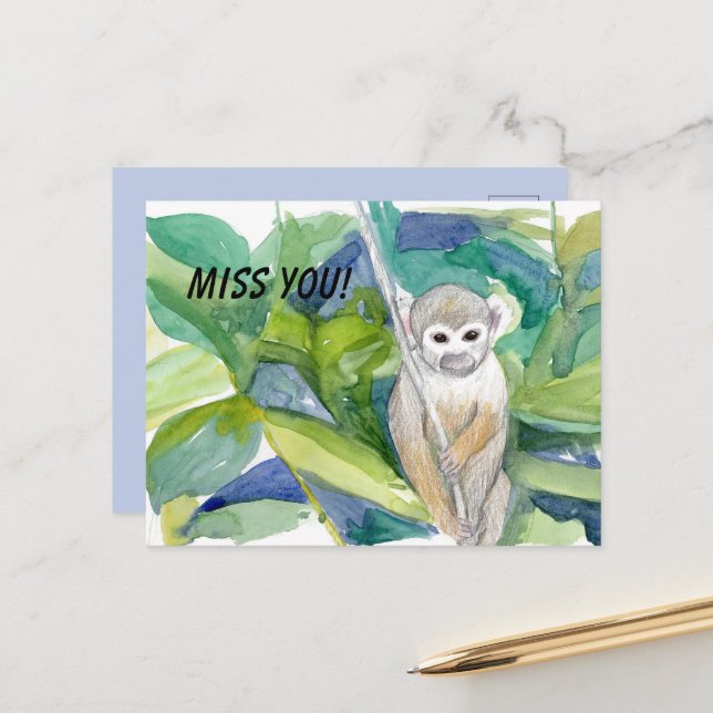 Vermisse dich Affe Dschungel Tier Baum Blätter Ran Postkarte (Vorderseite/Rückseite Beispiel)