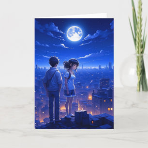 Vermisse Dich   Anime-Paar unter dem Mond Karte