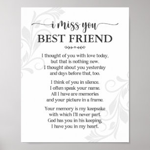 Vermisse-Dich-Beste-Freundin-Gedichtposter Poster