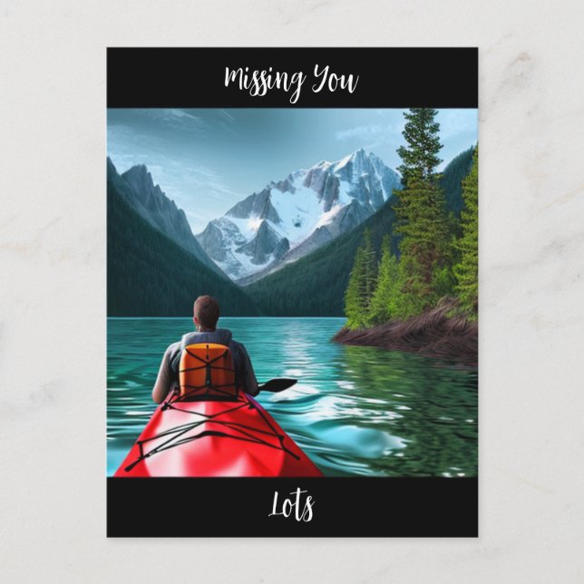 Vermisst | Behalt in Touch Kayaking Themed Postkarte (Vorderseite)