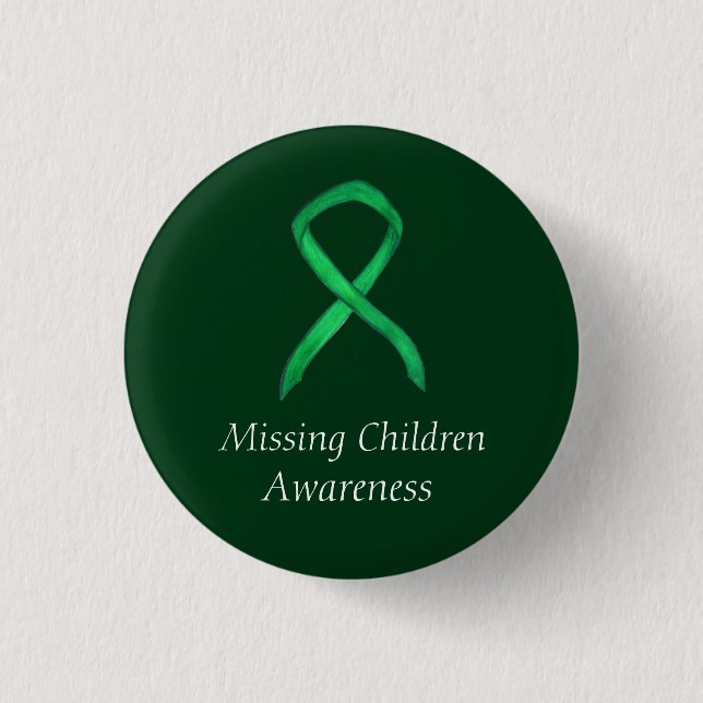 Vermisst Children Green Awareness Ribbon Buttone Button (Vorderseite)