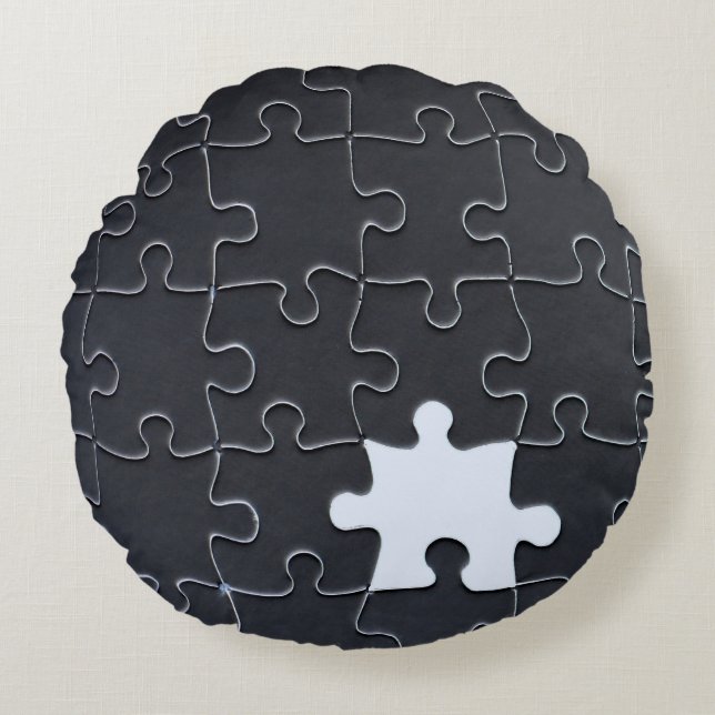 Vermisst Jigsaw Puzzle Piece schwarz Rundes Kissen (Vorderseite)