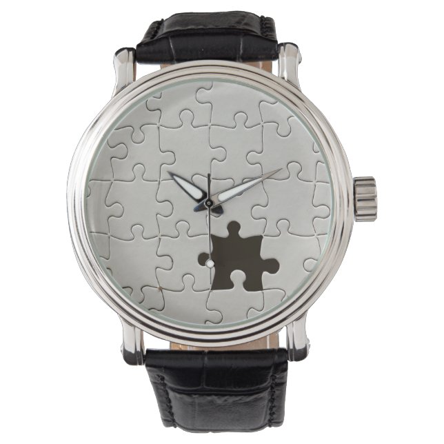 Vermisst Jigsaw Puzzle Piece White Armbanduhr (Vorderseite)
