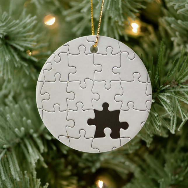 Vermisst Jigsaw Puzzle Piece White Keramik Ornament (Baum)