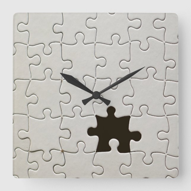 Vermisst Jigsaw Puzzle Piece White Quadratische Wanduhr (Vorderseite)