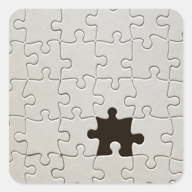 Vermisst Jigsaw Puzzle Piece White Quadratischer Aufkleber (Vorderseite)
