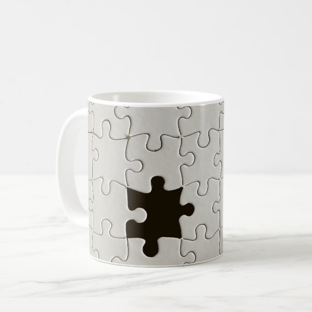 Vermisst Jigsaw Puzzle Piece White Tasse (Vorderseite Links)