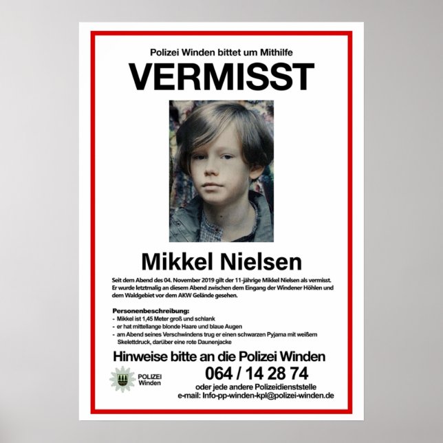 Vermisst Mikkel Nielsen Poster (Vorne)
