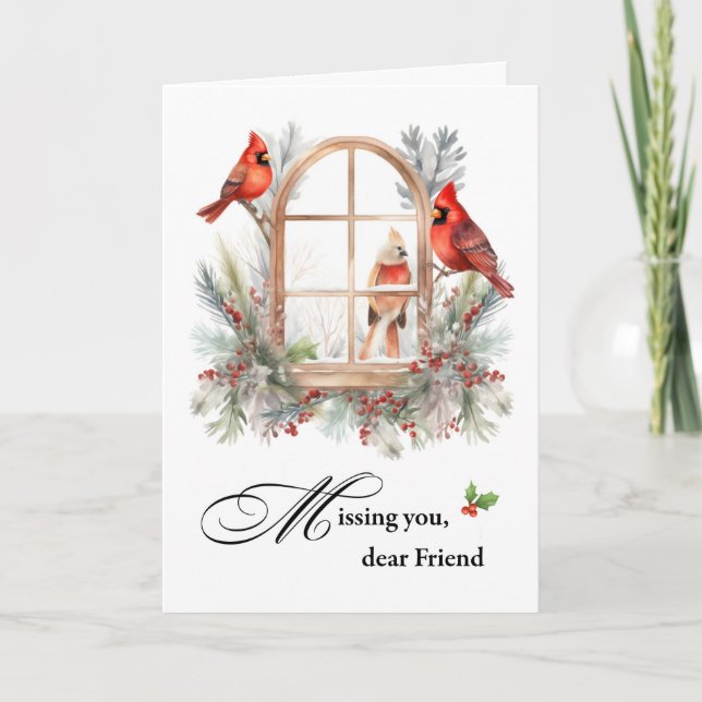 Vermisst Sie lieben Freunde Winter Kardinal Vögel Karte (Vorderseite)