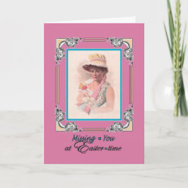 Vermisst Sie zu Ostern - Vintage Dame mit Bonnet Feiertagskarte