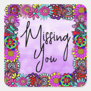 Vermisste Sie Hübsche Blumengrenze Quadratischer Aufkleber