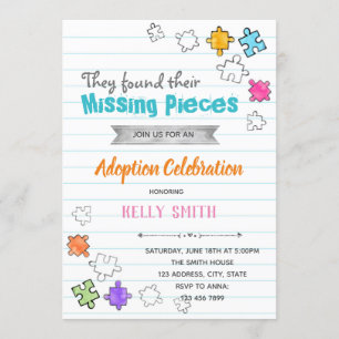 Vermisste Stücke Adoption Party Einladung