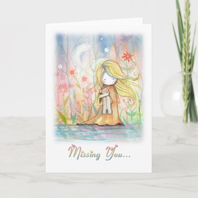 Vermisste You Card Kleines Mädchen mit Teddy Bear Karte (Vorderseite)