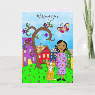 Vermissten Sie, Whimsical Lady and Cat Friendship Karte