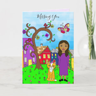 Vermissten Sie, Whimsical Lady and Cat Friendship Karte