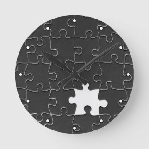 Vermisstes Jigsaw Puzzle Schwarz mit Punkten Runde Wanduhr
